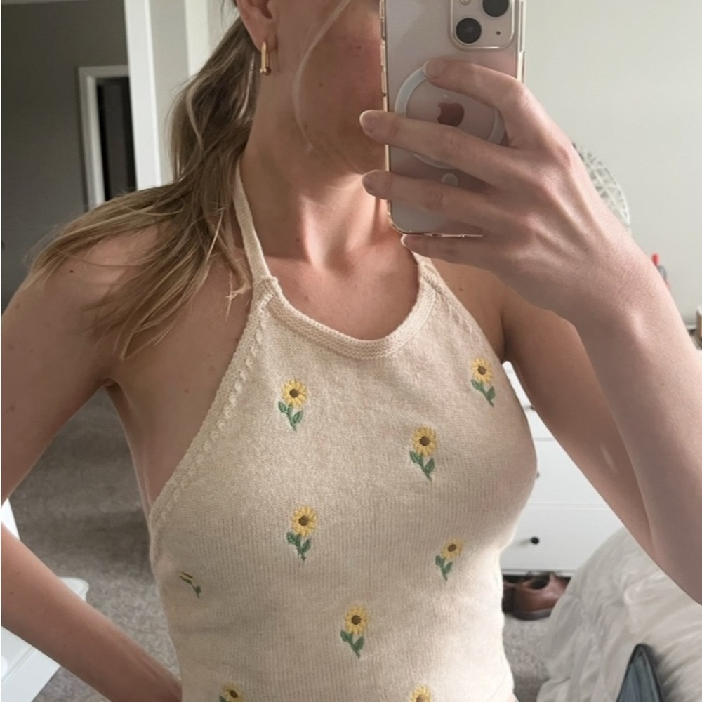 Altar’d State Floral Halter Top - Cream